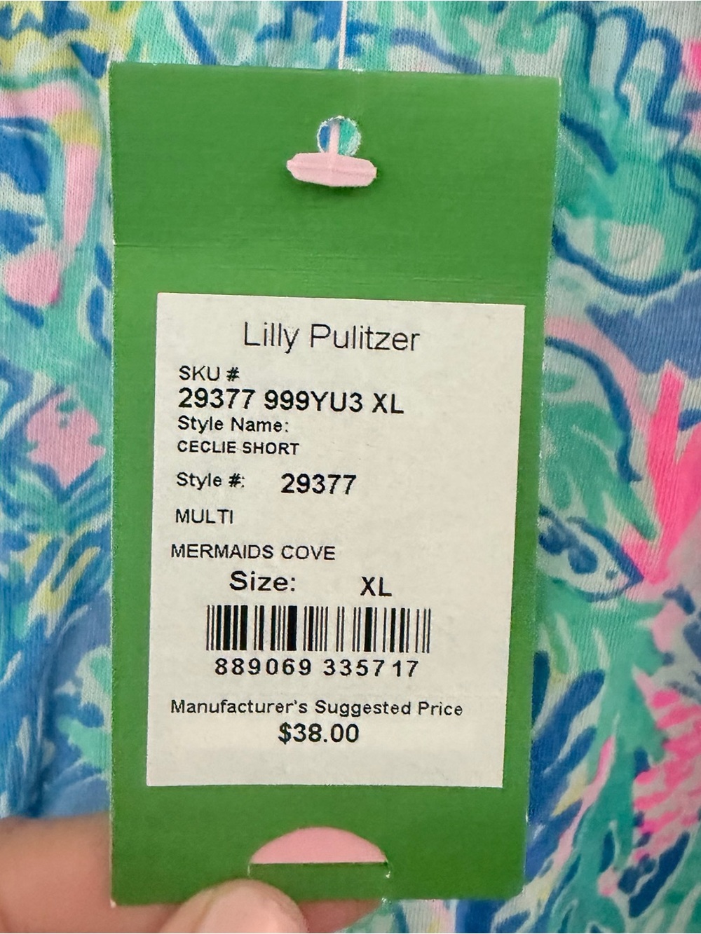 Lilly Pulitzer Ceclie Shorts Mermaids Cove Cotton Knit Pink Blue XL NWT - Picture 2 of 6